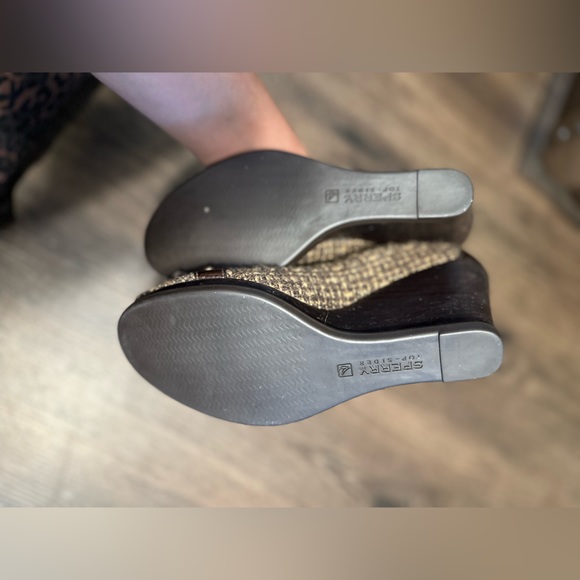 SPERRY Top-Sider 'Silverside' brown BOW open-toe platforms wedges size 8 - Picture 10 of 13